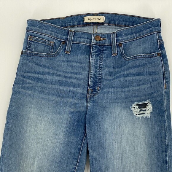 Madewell Size 28T Distressed 9” High Rise Skinny Raw Hem Blue Jeans - Picture 4 of 14